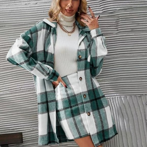 undefined Tops - 2 piece set Plaid Print Button Front Overcoat & Skirt